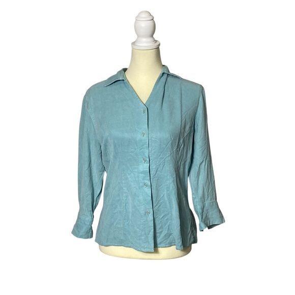 TIANELLO TENCEL™ "Suzy"  Button Front Pastel Teal Blouse Women's Size XS - Picture 1 of 16